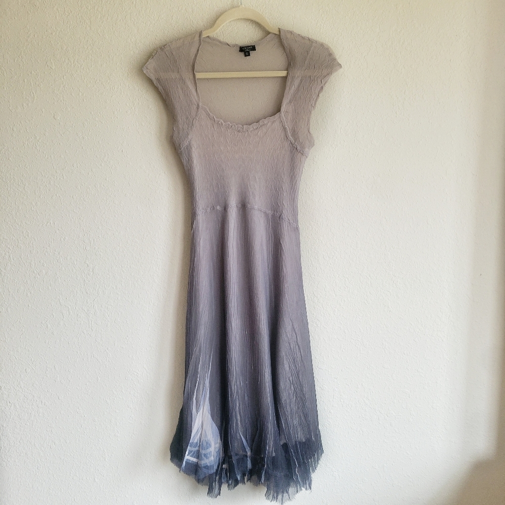 Komarov Black Beige Pleated Midi Dress Small